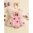 thumbnail image 3 of Musuos Baby Girls Summer Romper Dress 3M 6M 12M 18M Flying Sleeve Strawberry Embroidery Bodysuit with Headband Cute 2Piece Set, 3 of 10