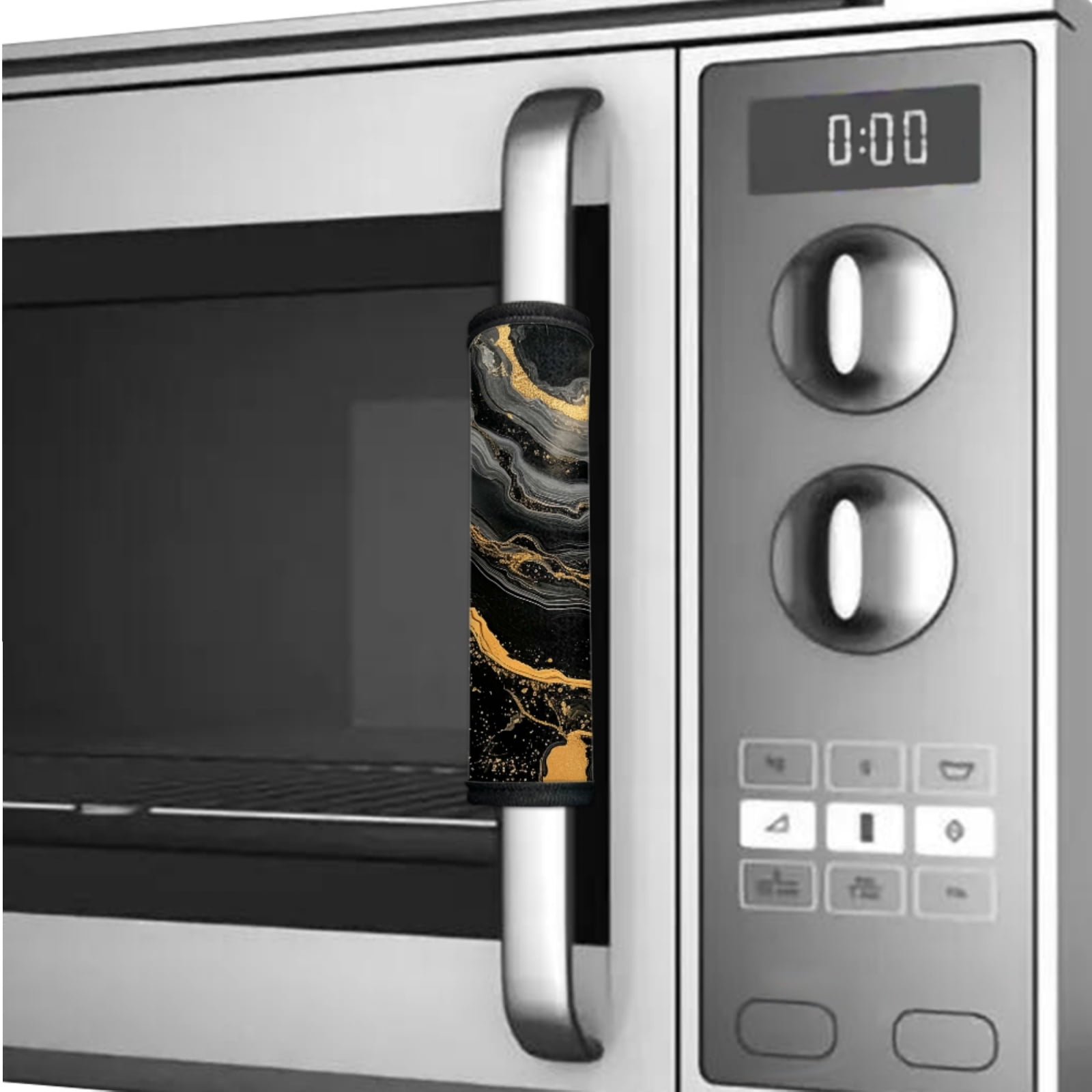 SEANATIVE Fridge Door Handle Covers Set of 6 Waterproof Antiskid Protector Decor Handles for Refrigerator, Microwave, Dishwasher, Kitchen Cabinet, Oven, Black Gold Marble Print