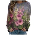 thumbnail image 1 of Pompotops Femmes Décontracté Imprimé Col Rond Pull Manches Longues Swertshirts Blouse T-shirt Tops, 1 of 5