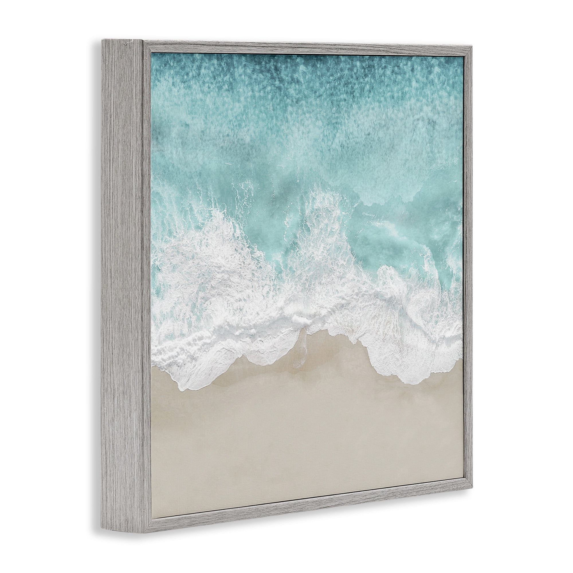 Stupell Industries Sea Foam on Sandy Beach Nature Photography Gray Framed Art Print Wall Art, 17 x 17