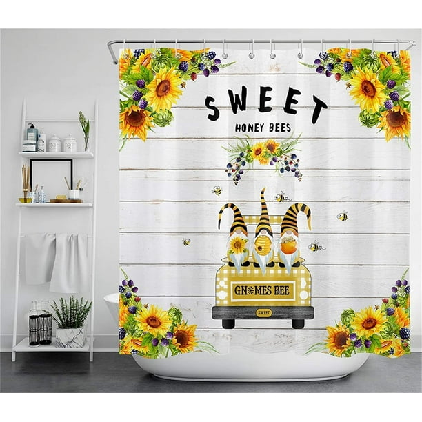 SPXUBZ Sunflower Gnome Shower Curtain Sweet Farmhouse Truck Spring