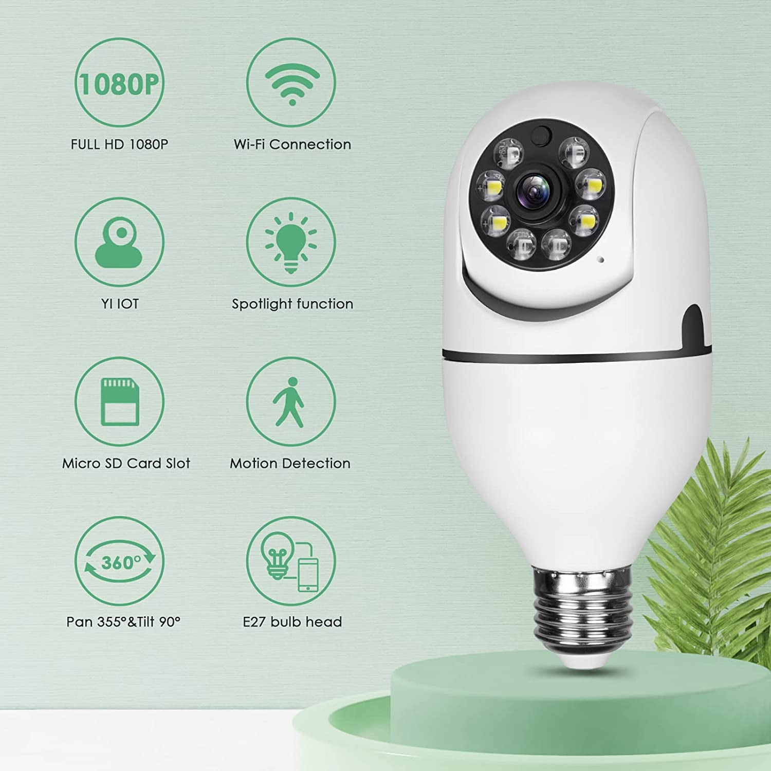 Light Bulb Camera 2.4GHz Wireless WiFi Security Camera 1080p, Light Socket Camera with Real-time Motion Detection,WiFi Smart 360° Surveillance Camera for Indoor and Outdoor,Night Vision