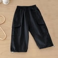 thumbnail image 2 of Hurxie Girls Cargo Pants Casual Twill Joggers Baggy Sweatpants for Girls with Elastic Drawstring Waist Black,0-1Years, 2 of 5