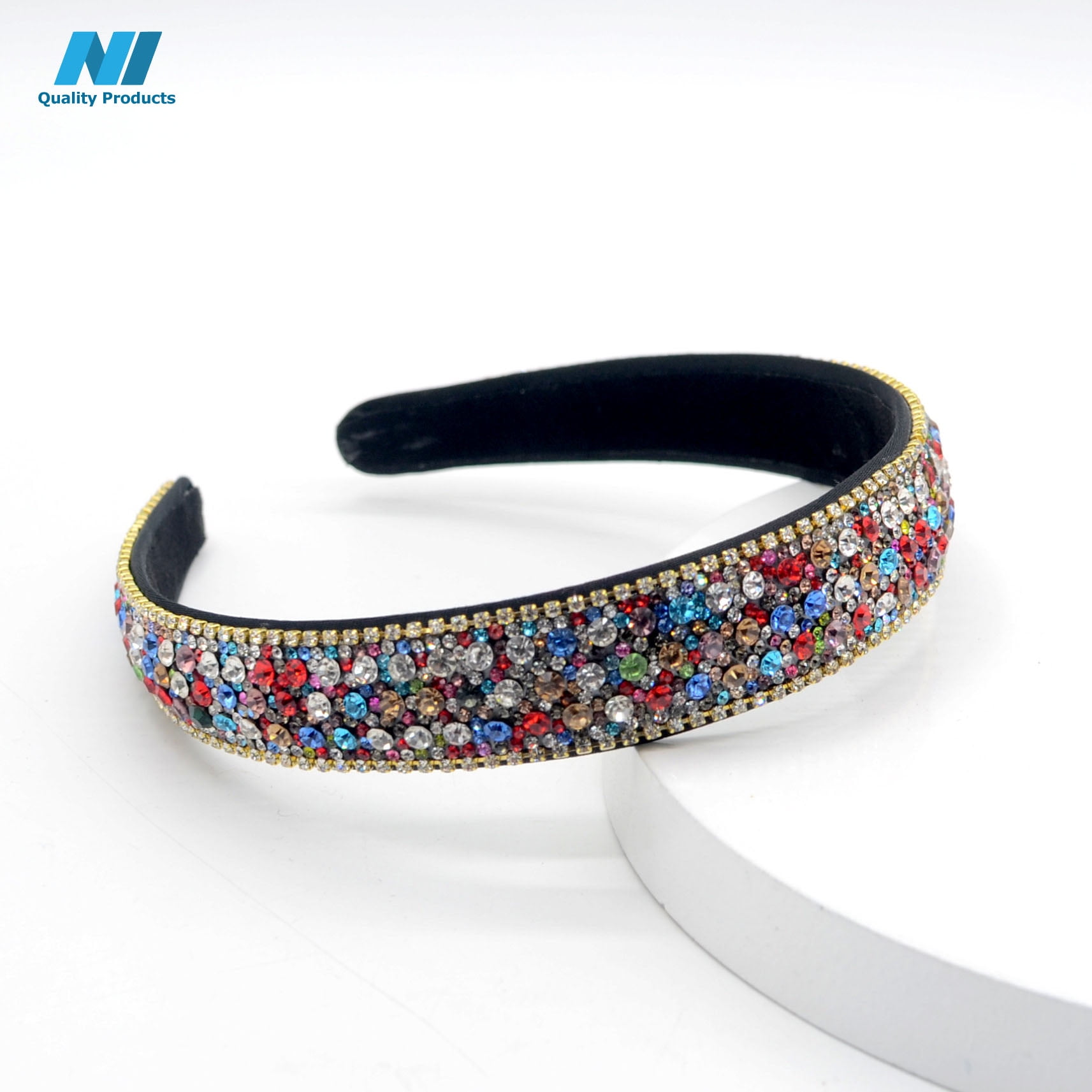 Colorful Rhinestone Headband Nuorest Colorful Rhinestone Headband Set - 1 Wide Vintage  main image 2