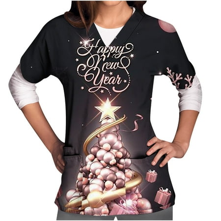 

JWZUY Women Lightweight Working Uniform T-Shirts V-Neck Scrub Tops Graphic Scrub Tops with Pockets Nursing Blouses Pullover Shirts Tshirts Tee Shirt (Pink S)