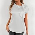 thumbnail image 5 of ShiShine Women's Short Sleeve Blouse Bow Tie Neck Satin Shirts Casual Office Work Blouse Tops, 5 of 6