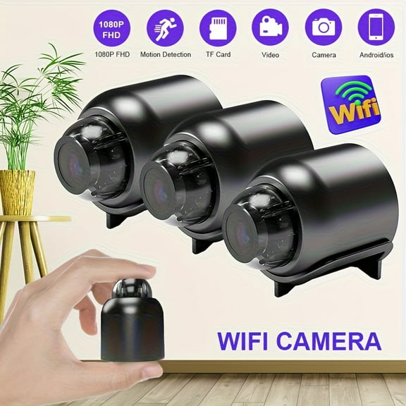 Mini WiFi Camera 1080P HD Night Vision Included Motion Detection Remote Monitoring 160° Wide Angle Micro Baby Monitor for Home Office Store Warehouse (3Pcs)