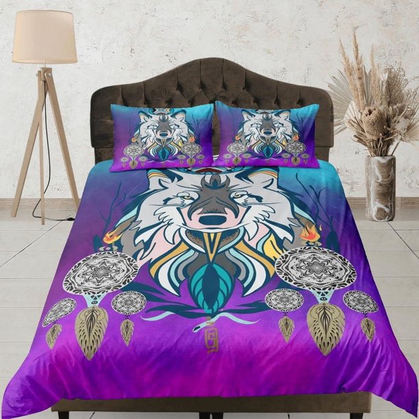 Boho Fox Dreamcatcher Psychedelic Funda Nórdica Juego de Cama Hippie Full, Preppy