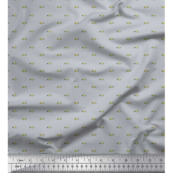 Soimoi Velvet Fabric Fish Small Print Fabric by Yard 58 Inch Wide