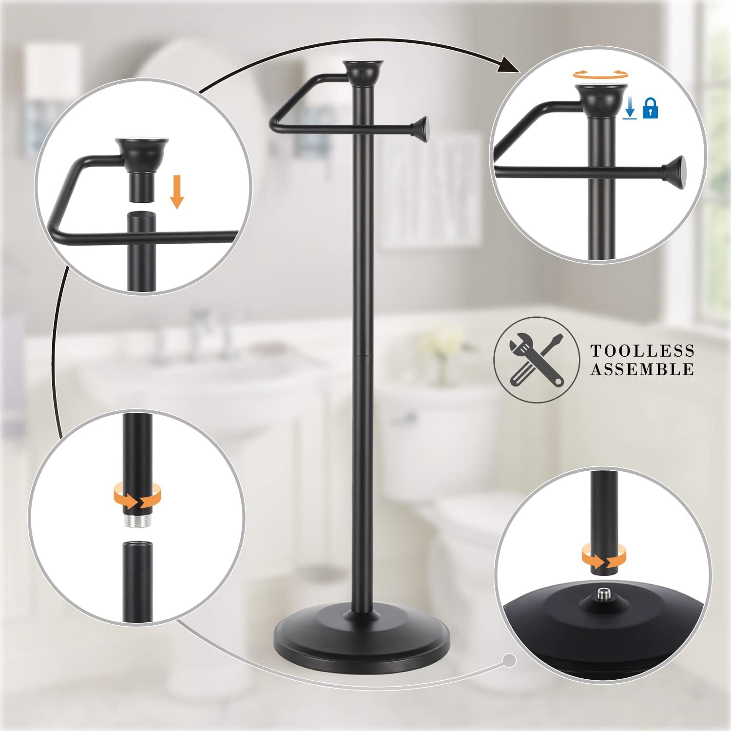 - Free Standing Toilet Paper Holder Stand, Bathroom Toilet Paper Roll Tissue Rolls Holder Storage Stand with Heavy Weighted Base for Regular & Jumbo Rolls, Brushed Nickel