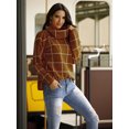 thumbnail image 3 of Pull d'Hiver 2020 pour Femmes Col Roulé Manches Longues Pull à Carreaux Fente Latérale Haut Ample, 3 of 6
