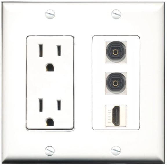 Ultra Spec Cables 15 Amp Power Outlet 1 Port HDMI 2 Port Toslink Wall Plate