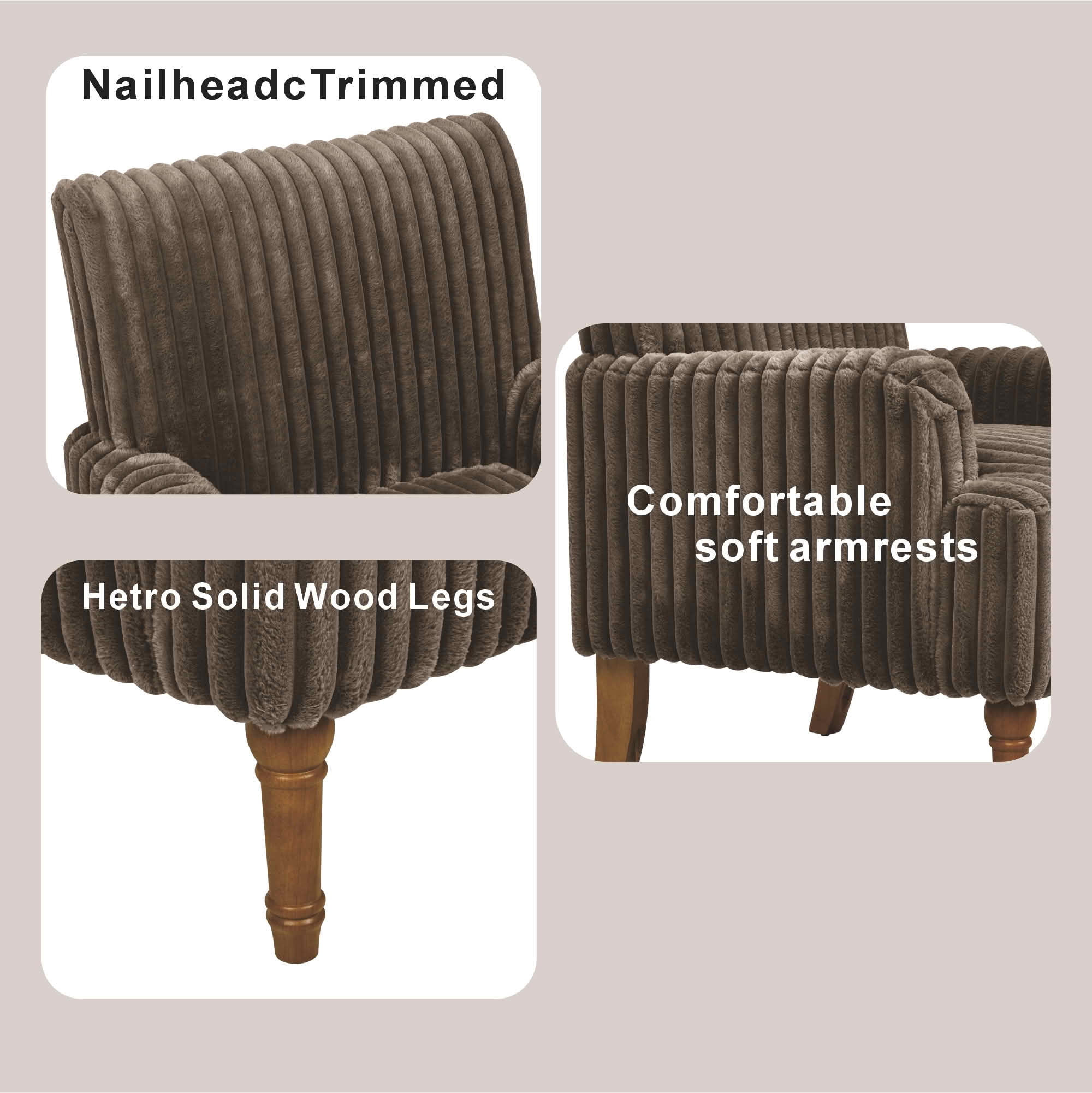 MAYEERTY 30 In Wide-Wale Corduroy Accent Chair, Plush Upholstered, Solid Wood Legs, Dark Coffee