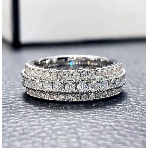 2.00Ct Round Cut Simulated Diamond Full Eternity Women's Wedding Band Ring 14K White Gold Plated 925 Silver