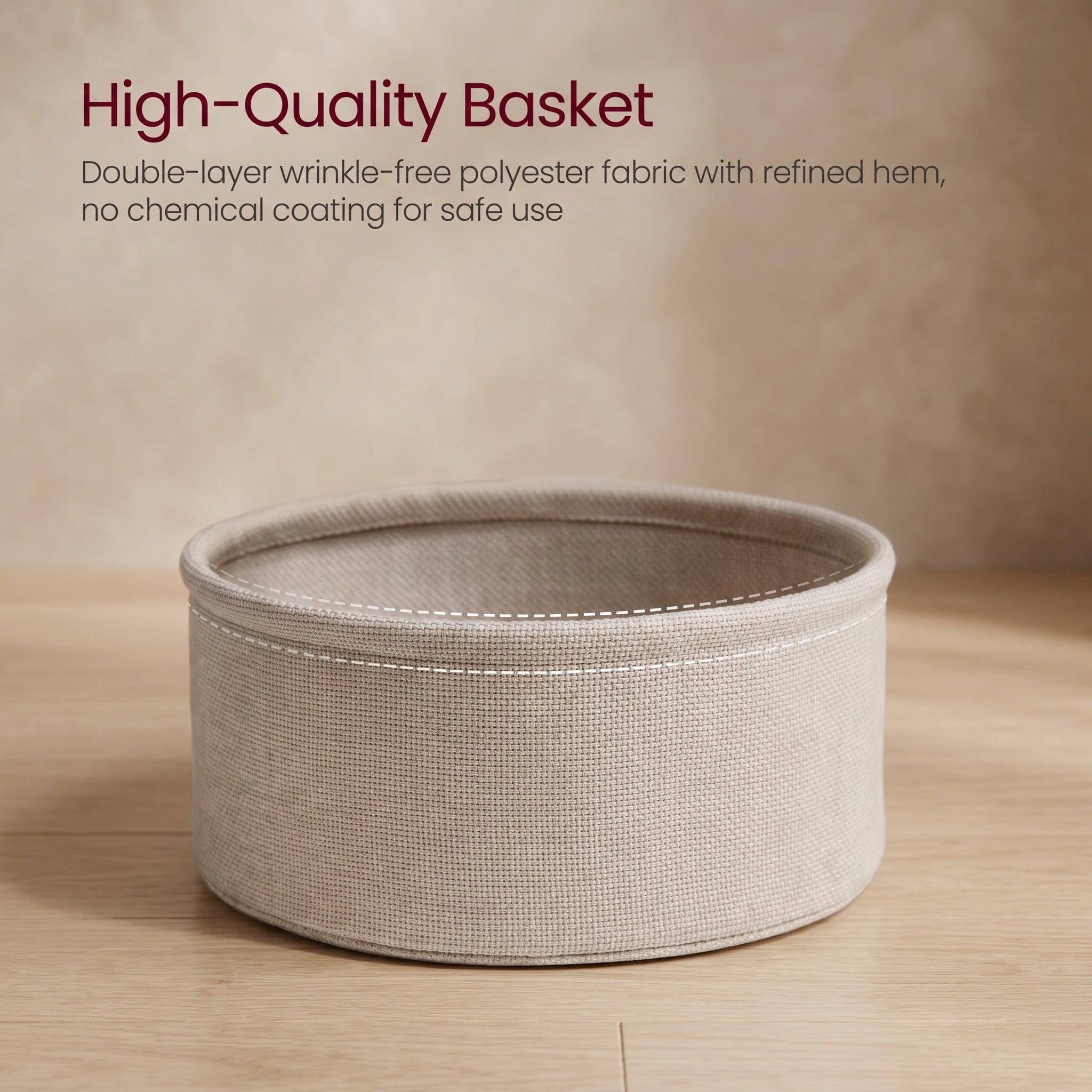 Nordic Hygge Modern Matte White Round Coffee Table with Camel Brown Fabric Storage Basket