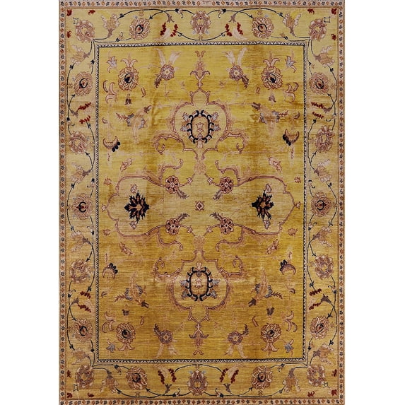 Ahgly Company Machine Washable Indoor Rectangle Industrial Modern Gold Area Rugs, 8' x 10'