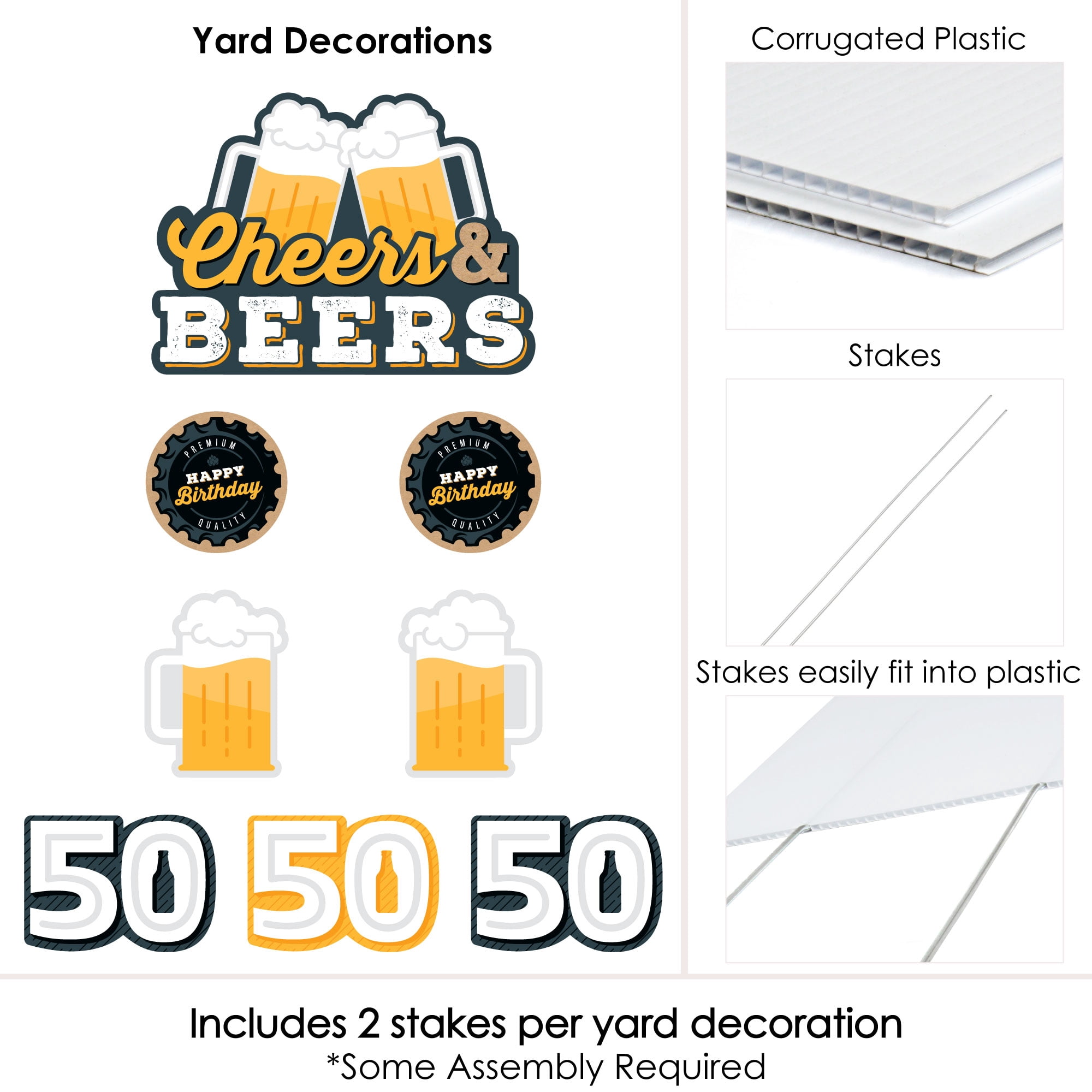 Big Dot of Happiness Cheers and Beers to 50 Years - Yard Sign and Outdoor Lawn Decorations - 50th Birthday Party Yard Signs - Set of 8