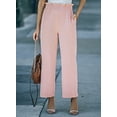 thumbnail image 6 of Asyoly Pink Pants Loose Elastic High Waisted Ribbed Palazzo Pants Waffle Knit Trousers With Pockets, 6 of 8