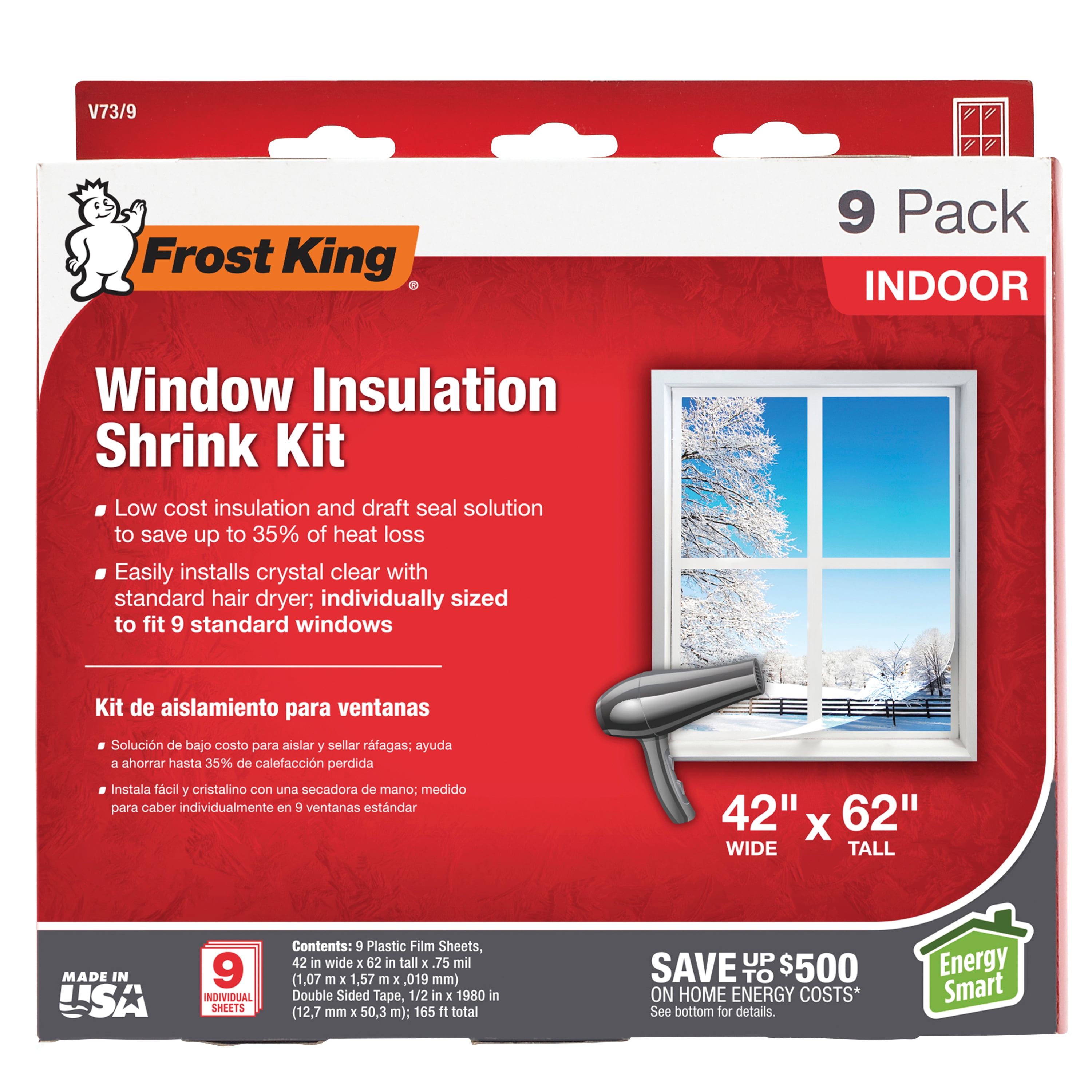 4 CASES FROST KING 4 PACK WINDOW INSULATION SHRINK KIT 42" Wide X 62" TALL Y1 