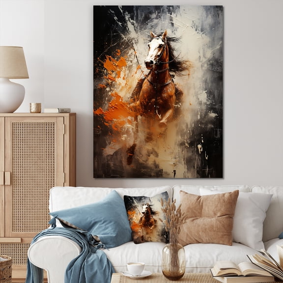 Designart "Wild West Sunset Indian Horse in Silhouette" People Canvas Wall Art - Southwestern White Cowboys Entryway Wall Art Print