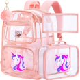 thumbnail image 1 of Set Mochila Transparente Unicornio para Niños AGSDON 3 Piezas PVC Rosa, 1 of 9