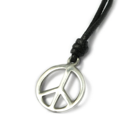 Small Peace Sign Silver Pewter Charm Necklace Pendant Jewelry With Cotton Cord