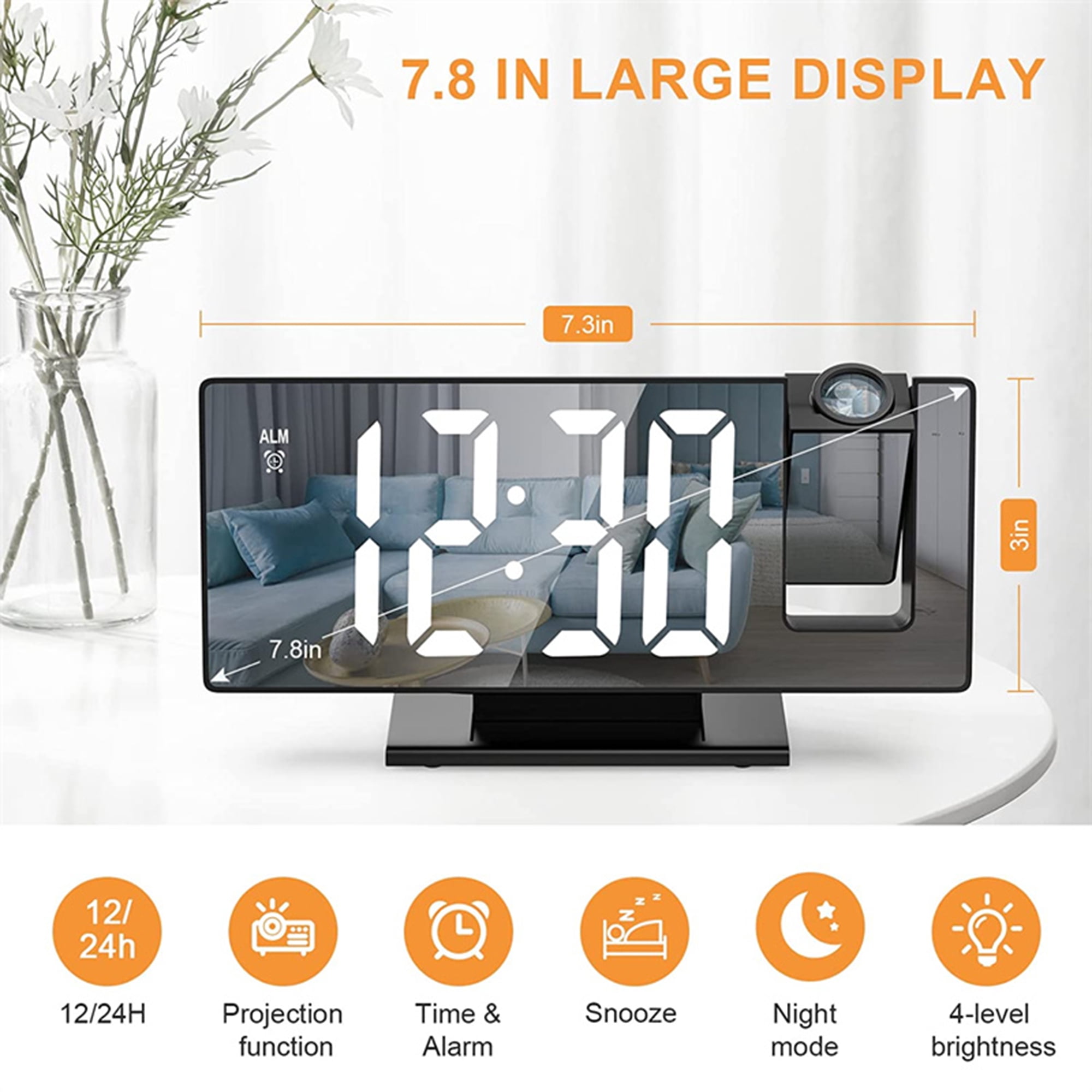 Unique Bargains LED Alarm Clock Black Housing and Multicolored Light 7.3"L x 1.9"W x 3.0"H