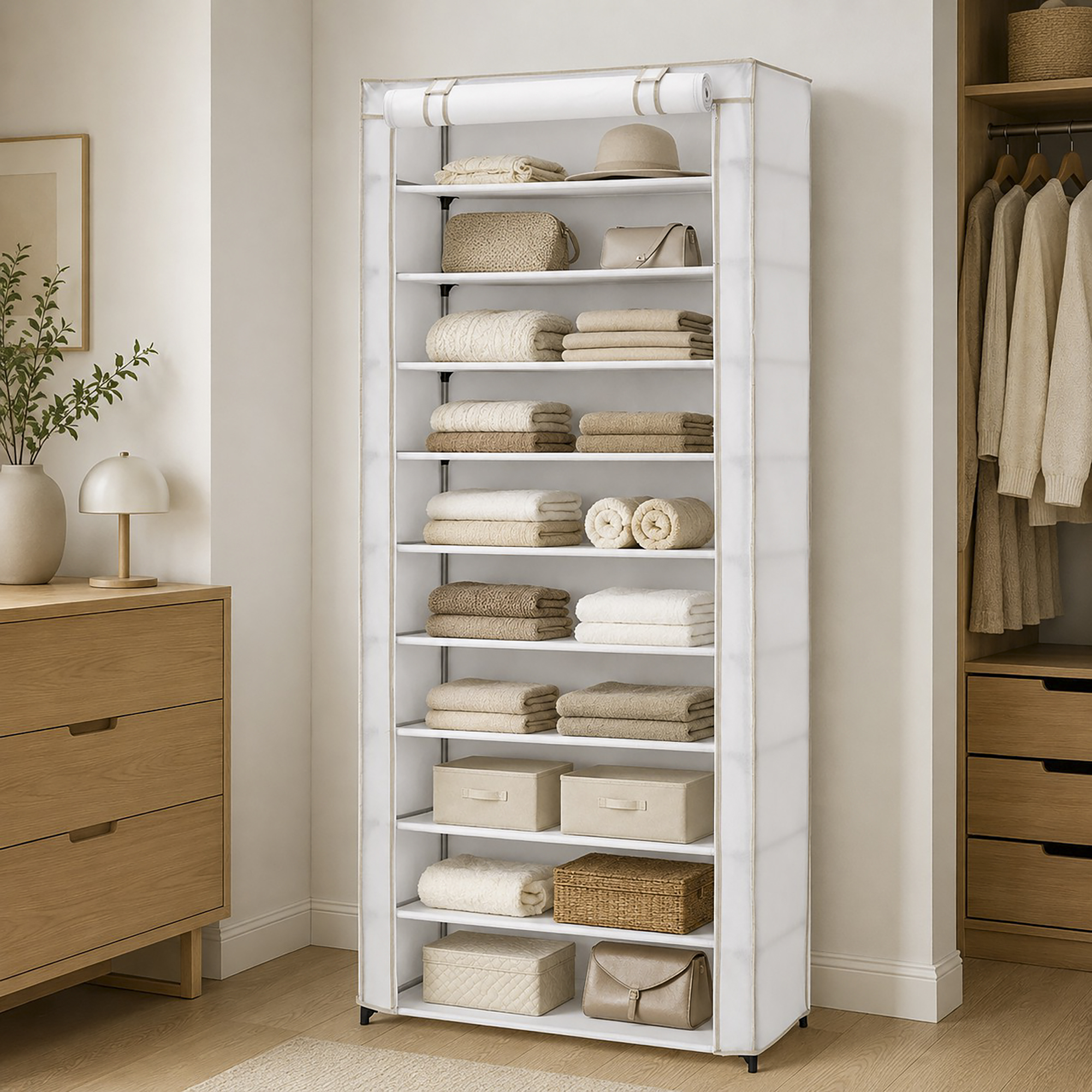 Mainstays 10-Shelf Shoe Organizer with Cover, White photo 7