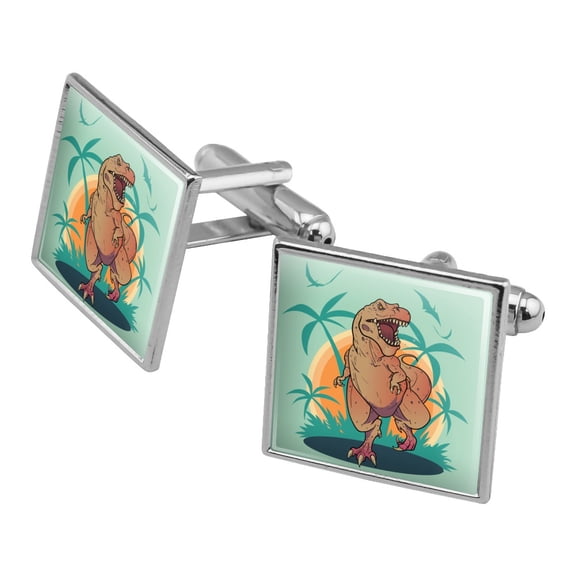 Dinosaur Tyrannosaurus Rex Running Square Cufflink Set - Silver or Gold