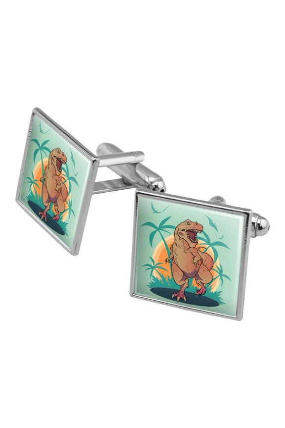 Dinosaur Tyrannosaurus Rex Running Square Cufflink Set - Silver or Gold
