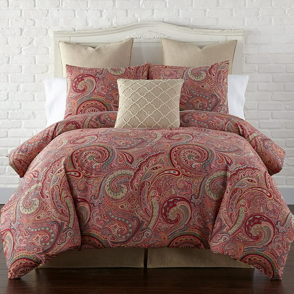 Levtex Home - Spruce Red Duvet Cover Set - Twin/Twin XL Duvet Cover (68 x 88in.) One Standard Pillow Cases (26 x 20in.) - Paisley Pattern - Red, Tan, Grey, Burgundy - Cotton