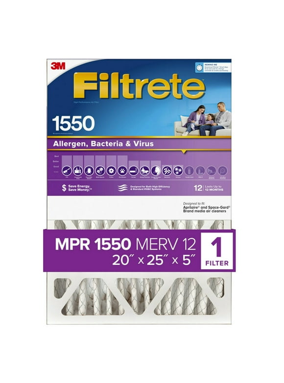 Filtrete 20x25x5 Air Filter, MPR 1550 MERV 12, Ultra Allergen Reduction, 1 Filter