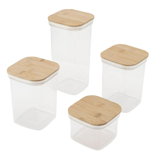 Food Storage Containers, Closed Highly Transparent Plastic Prevent Water Multi Functional Food Storage Jars Space Saving with Bambusoideae Lids for Nuts 1Pc 2000ml 2Pc 1300ml 3Pc