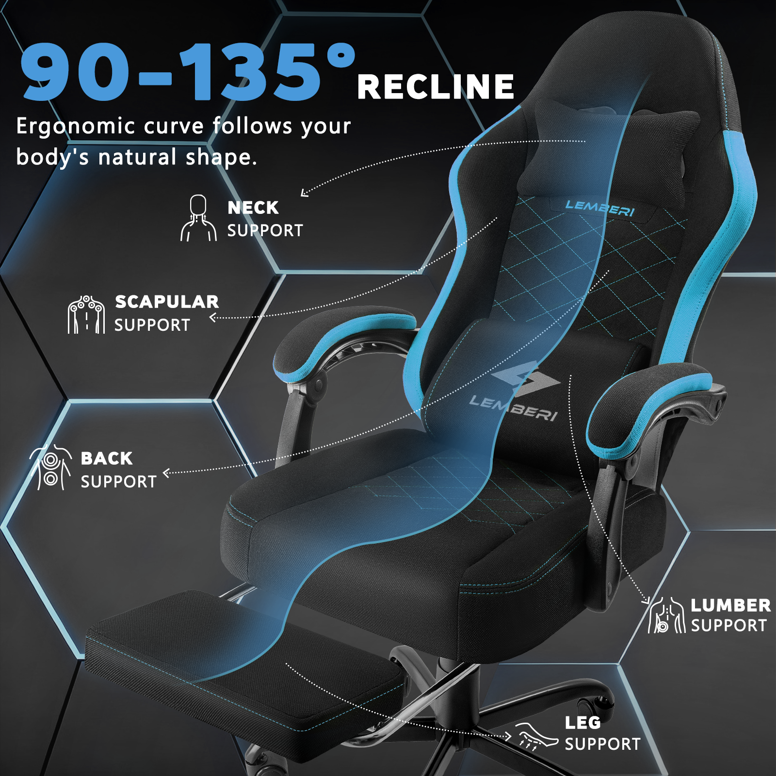 BOSSIN Gaming Chair, Fabric Big and Tall Video Game Chairs for Adults with Footrest,Racing Style Ergonomic Computer Gamer Chair with Headrest and Lumbar Support(Red)