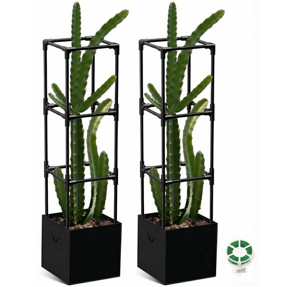 MQHUAYU 2Pack Square Dragon Fruit Trellis with Grow Bags, 47.3in Heavy-Duty Adjustable Plant Support Cages, Suitable for Indoor/Outdoor Potted , Vertical Climbing Plants