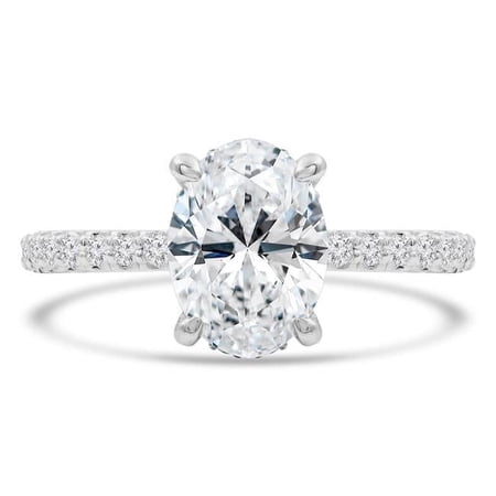 Majesty Diamonds MD210340-8 1.9 CTW Oval Diamond Solitaire Engagement Ring with Accents in 14K White Gold - Size 8