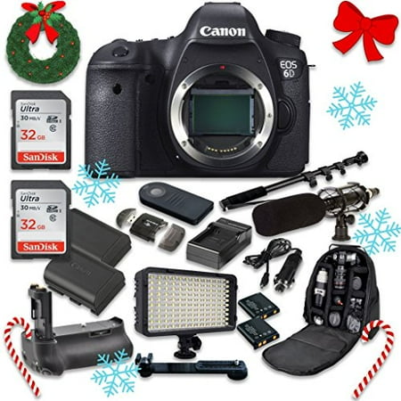 - Canon EOS 6D 20.2 MP Full Frame CMOS Digital SLR DSLR Camera (Body Only) with 2pc SanDisk 32GB Memory Cards + Battery Power Grip + Special Promotional Holiday Accessory Bundle