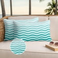 thumbnail image 3 of Geometric Turquoise Ombre Outdoor Pillow Covers 20x12 Set of 2,Waterproof Patio Throw Pillowcase Protectors,Modern Gradient White Ocean Striped Lumbar Decorative Pillow Shams Cushion Covers for Couch, 3 of 8