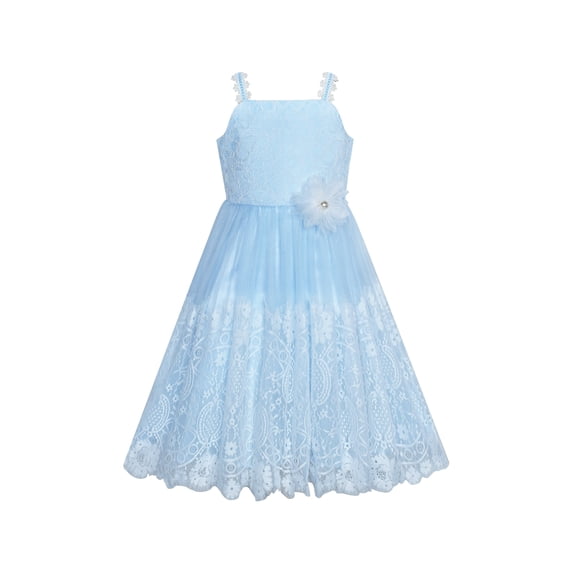 Flower Girls Dress Blue White Lace Wedding Party Bridesmaid 6 Years