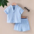 thumbnail image 5 of XAOFW Toddler Boys Girls Outfits Short Sleeve Solid Color Button Down Tops And Shorts 2 Piece Casual Sets Versatile Clothes Sets 9-12 Months, 5 of 5