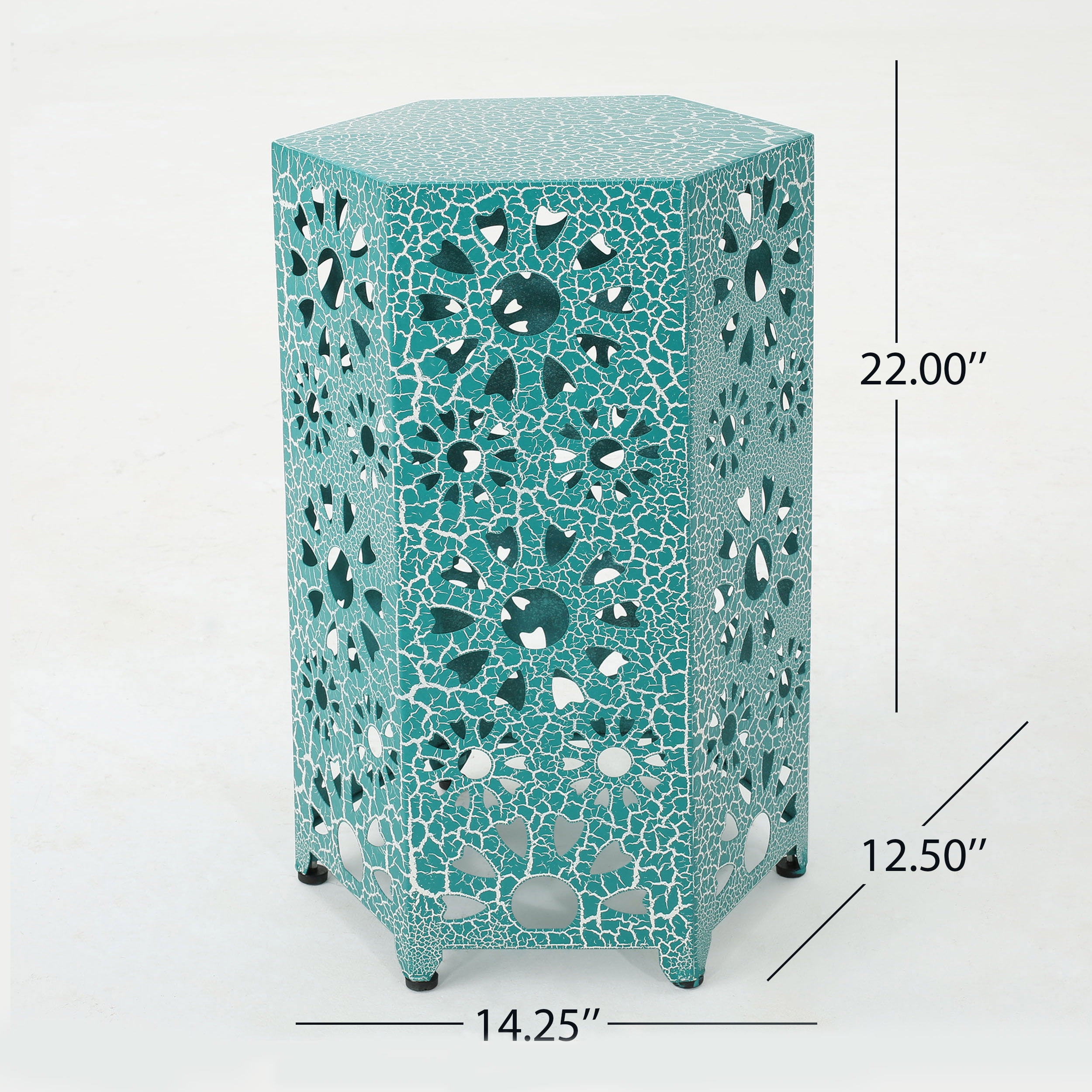 Noble House Vania Indoor 14 inch Sunburst Iron Side Table, Crackle Teal
