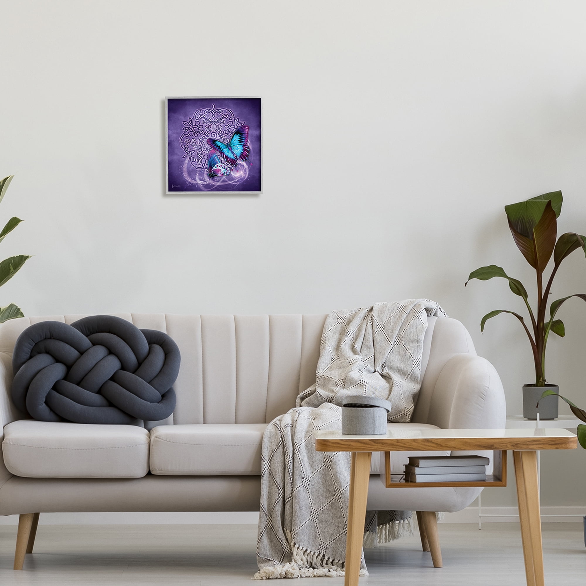 Stupell Industries Celtic Purple Butterflies Animals & Insects Painting Gray Framed Art Print Wall Art, 12 x 12