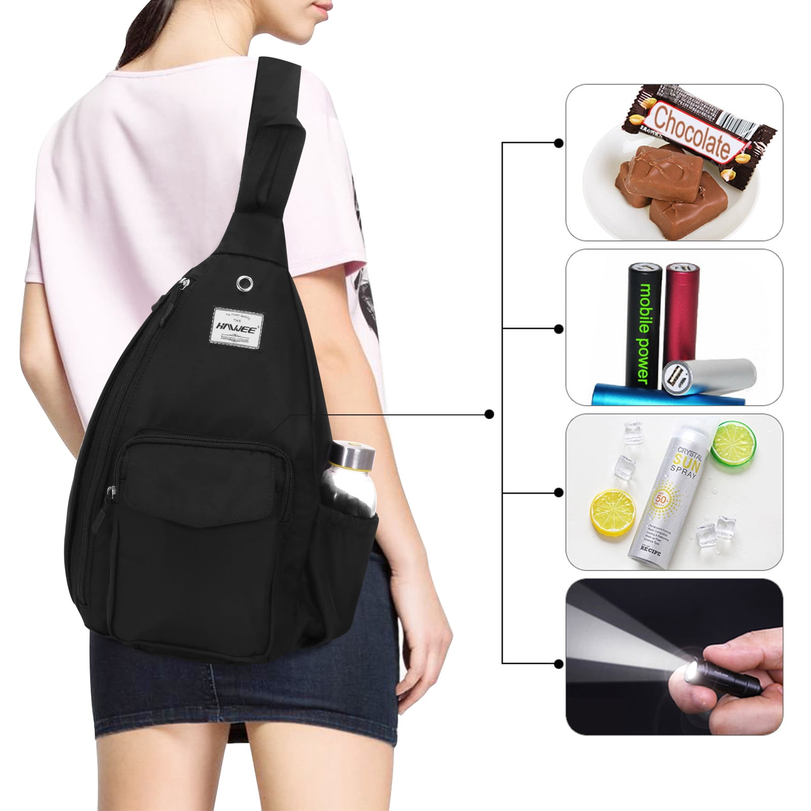 HAWEE Women's Crossbody Backpack Purse for Travel Sling Bag with Earphone Hole, Black