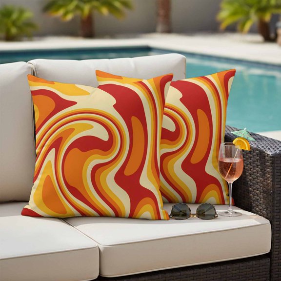 Outdoor Pillow Covers,Vector Psychedelic Groovy Back Decorative Throw Pillow Cover Waterproof Pillowcase Set of 2,Linen Cushion Case for Sofa Couch Bed 18x18 Inch,Colorful Modern Abstract Liquid Art