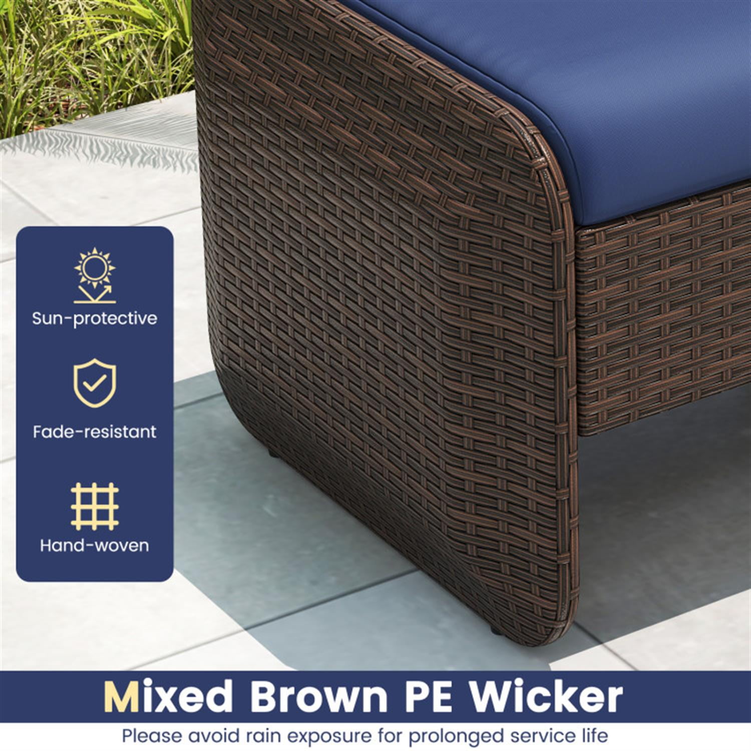 Demi Bonn 2 Pieces Outdoor Patio PE Wicker Ottomans with Removable Cushions for Yard, Pool or Backyard, Blue