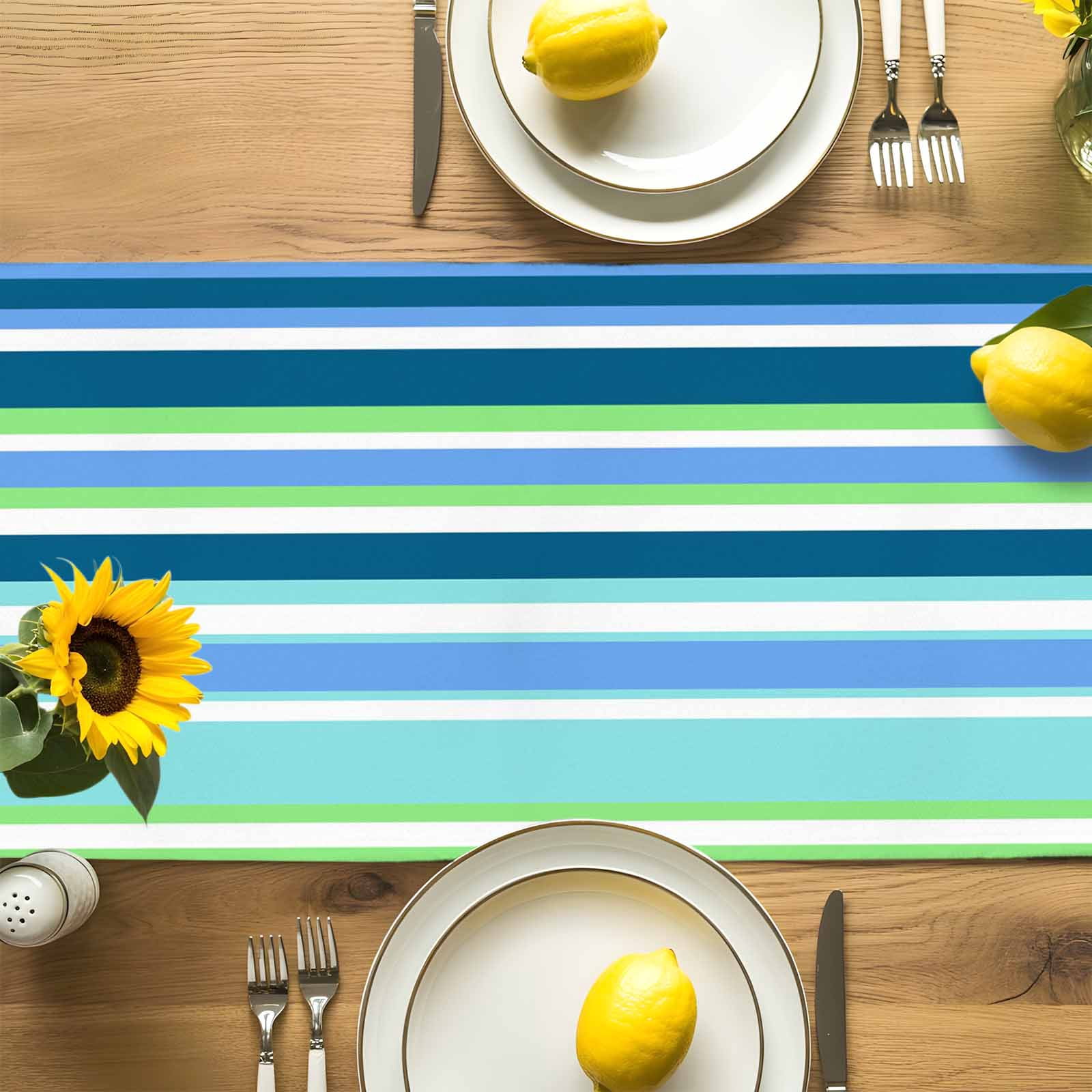 Blue Gradient Colorful Stripe Table Runner 90 Inches Long, Classic Line Table Runners Tabletop Scarf Kitchen Dining Tables Decoration for Home Party Indoor Outdoor