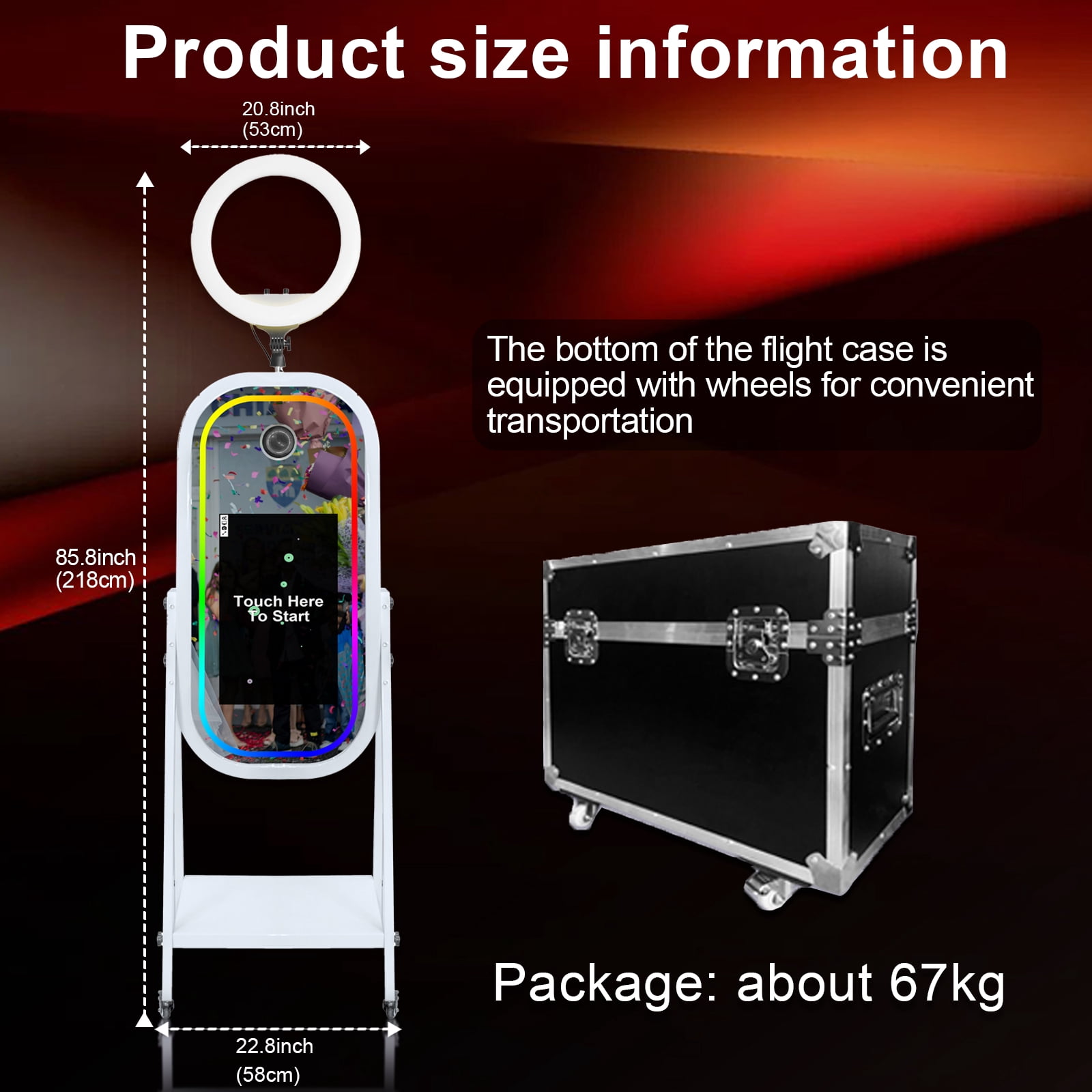 Portable Mirror Photo Booth Machine with 21.5inch Touch Screen Selfie Photo Booth Machine for Party