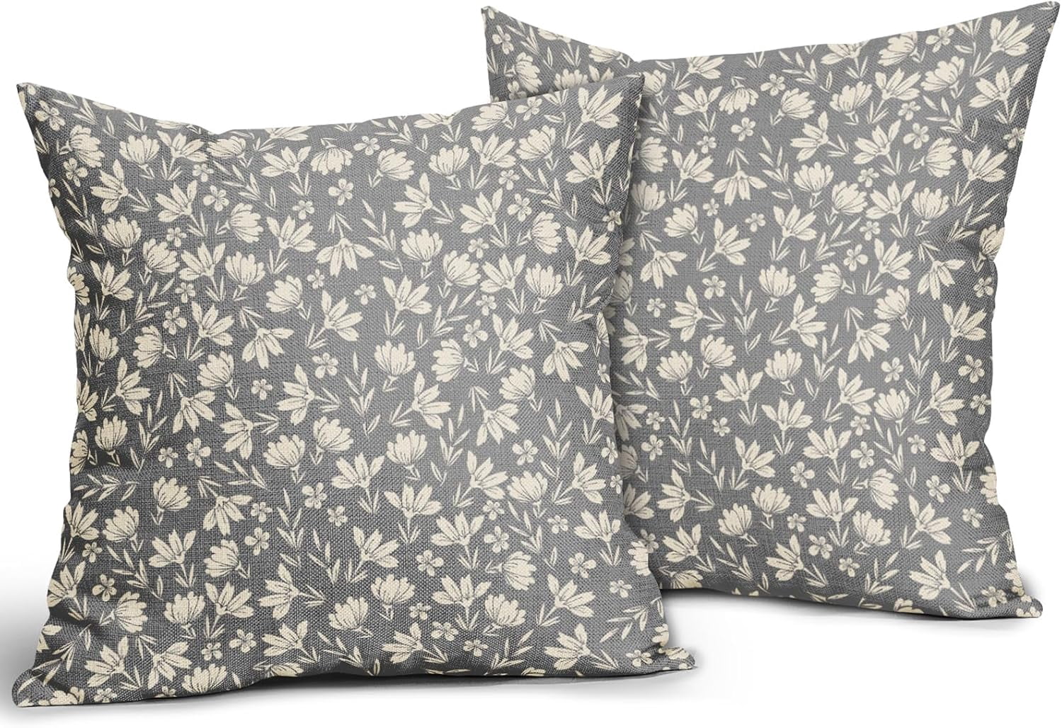 Vintage Flower Pillow Covers 18x18 Set of 2 Rustic Cute Small Floral Black Brown Old Style Decorative Throw Pillows Outdoor PillowCase Farmhouse Linen Cushion Case Decor for Home Sofa Couch Bed