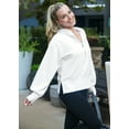 thumbnail image 2 of Women Half Zip Sweatshirt Long Sleeve Oversized Side Slit Hoodies Activewear Running Jacket, White, Small, 2 of 6