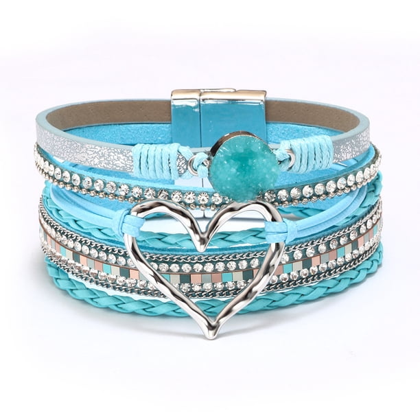 Pulsera de estilo de moda para mujer, pulsera magnética con diamantes de imitación y cuero artificial de PU suave